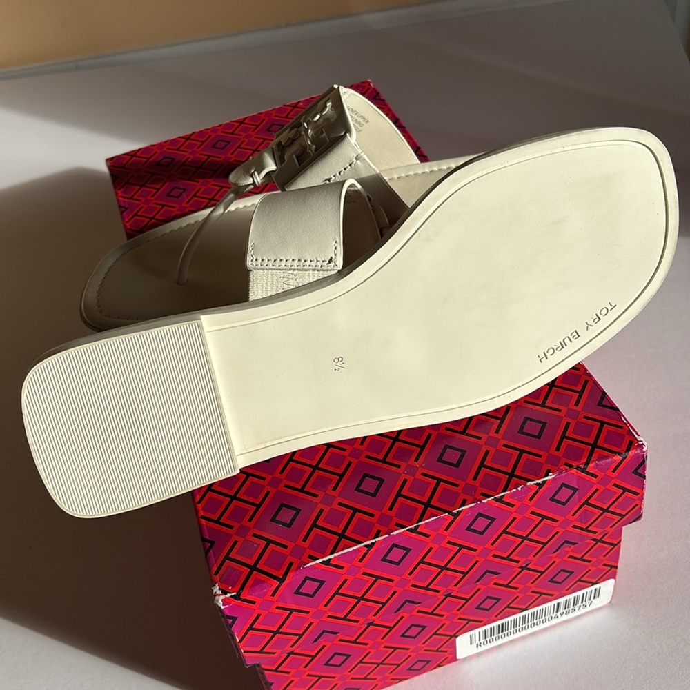 Tory Burch White Leather Logo Thong Sandals - Women's - Picture 7 of 9